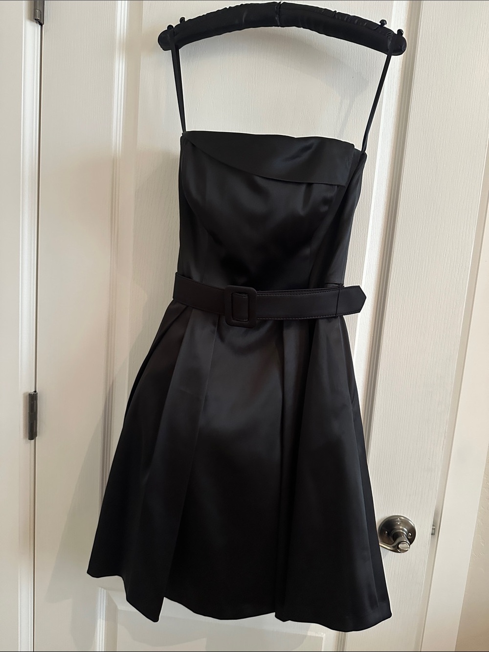 White House Black Market Black Strapless Satin Belted Dress